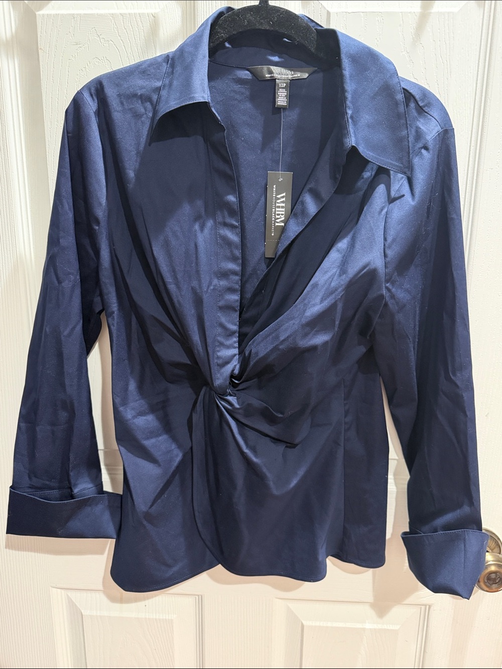 White House Black Market Navy Twist-Knot Button Down Shirt